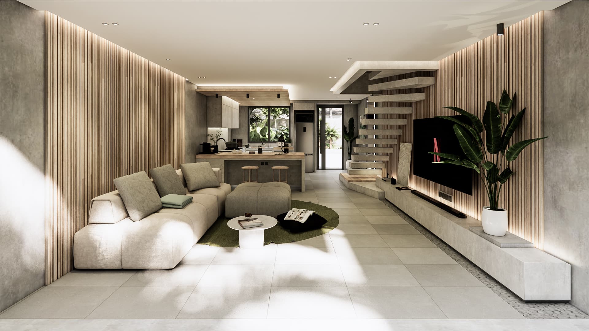 Exterior view of a Kaizen villa showcasing its structural design and pool.